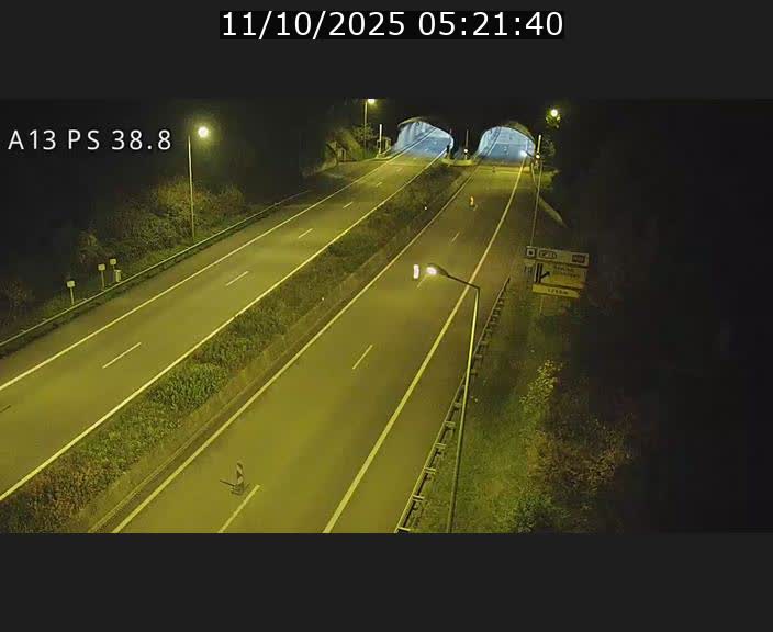 Webcam autoroute A13 à l'entrée ouest du tunnel Markusbierg à Schengen. Vue orientée vers Mondorf-les-Bains