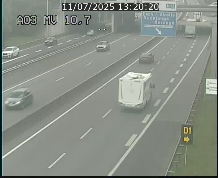 Traffic live webcam Luxembourg Croix de Bettembourg - A3 - BK 10.7 - direction France
