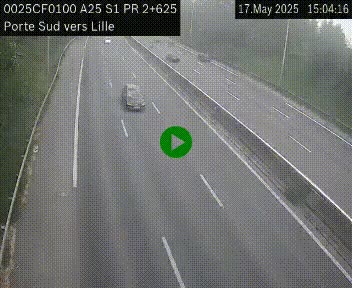 Webcam autoroute A25 sur le périphérique de Lille à hauteur de Lille-Sud et la sortie 3 Faches-Thumesnil. Vue orientée vers Lille-Centre.
