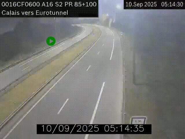 Webcam A16 à Calais en direction du Tunnel sous la Manche (Eurotunnel)