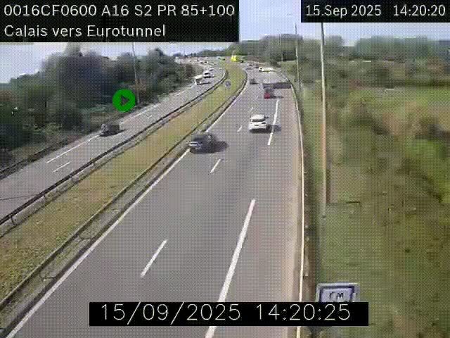Webcam A16 à Calais en direction du Tunnel sous la Manche (Eurotunnel)