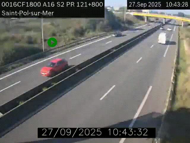 Webcam autoroute A16 à proximité de Dunkerque, à hauteur de la sortie Saint-Pol-sur-Mer. Vue orientée vers Calais