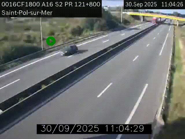 Webcam autoroute A16 à proximité de Dunkerque, à hauteur de la sortie Saint-Pol-sur-Mer. Vue orientée vers Calais