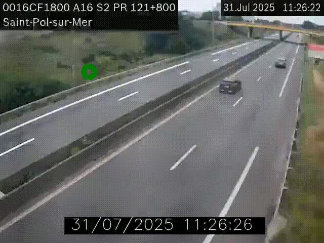 Webcam autoroute A16 à proximité de Dunkerque, à hauteur de la sortie Saint-Pol-sur-Mer. Vue orientée vers Calais