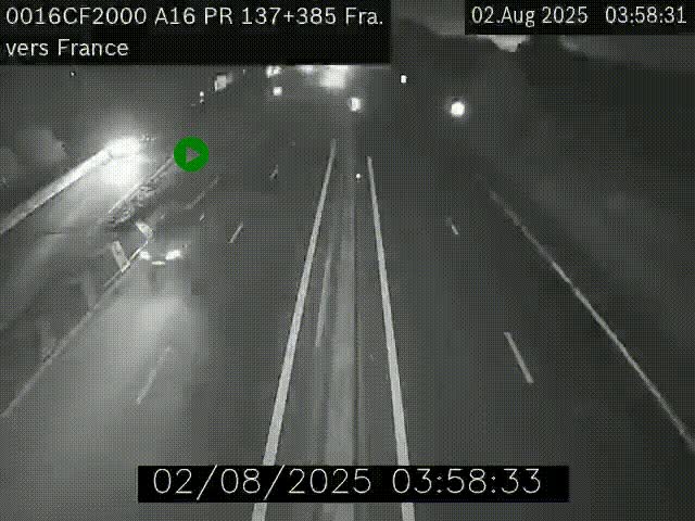 Webcam à la frontière franco-belge au niveau de Bray-Dunes/De-Panne sur l'autoroute A16. Vue orientée vers Calais