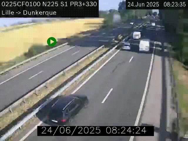 Webcam autoroute A25 (N225) à hauteur de Bergues (Bierne). Vue orientée vers Dunkerque.