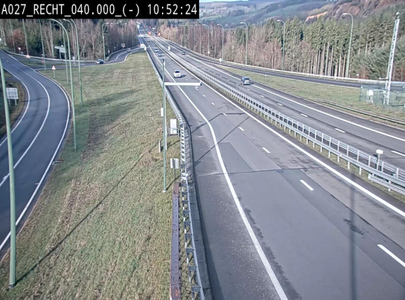 Webcam A27/E42 à hauteur de la sortie 13 Recht à proximité de Malmedy. Vue orientée vers Malmedy et Liège