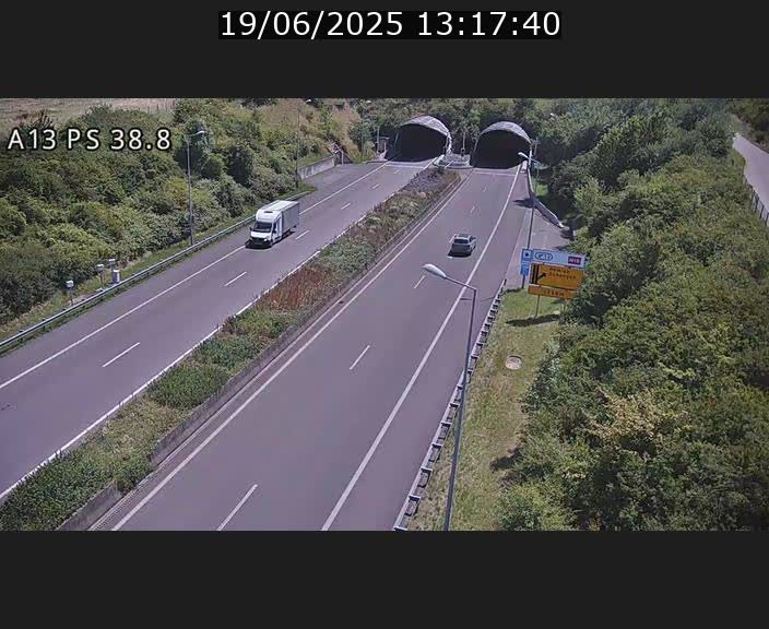 Webcam autoroute A13 à l'entrée ouest du tunnel Markusbierg à Schengen. Vue orientée vers Mondorf-les-Bains