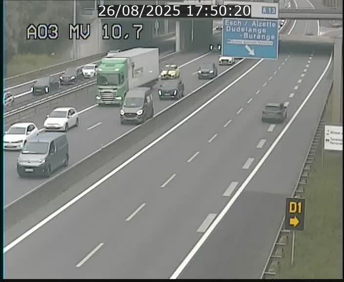 Traffic live webcam Luxembourg Croix de Bettembourg - A3 - BK 10.7 - direction France