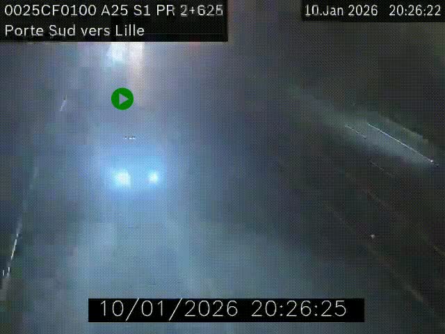 Webcam autoroute A25 sur le périphérique de Lille à hauteur de Lille-Sud et la sortie 3 Faches-Thumesnil. Vue orientée vers Lille-Centre.