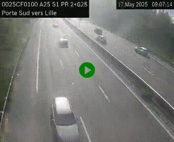 Webcam autoroute A25 sur le périphérique de Lille à hauteur de Lille-Sud et la sortie 3 Faches-Thumesnil. Vue orientée vers Lille-Centre.