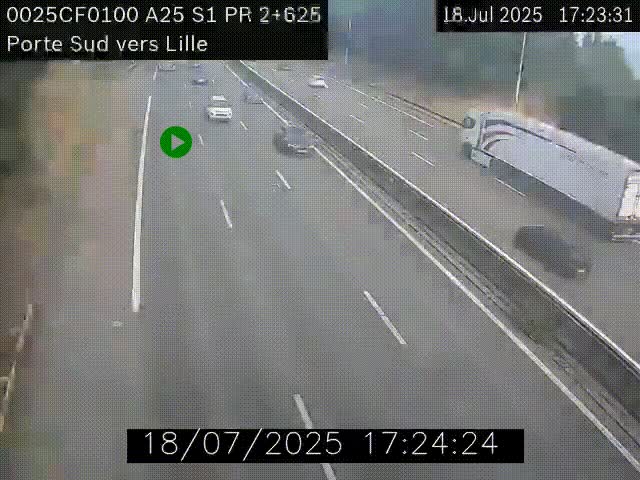 Webcam autoroute A25 sur le périphérique de Lille à hauteur de Lille-Sud et la sortie 3 Faches-Thumesnil. Vue orientée vers Lille-Centre.