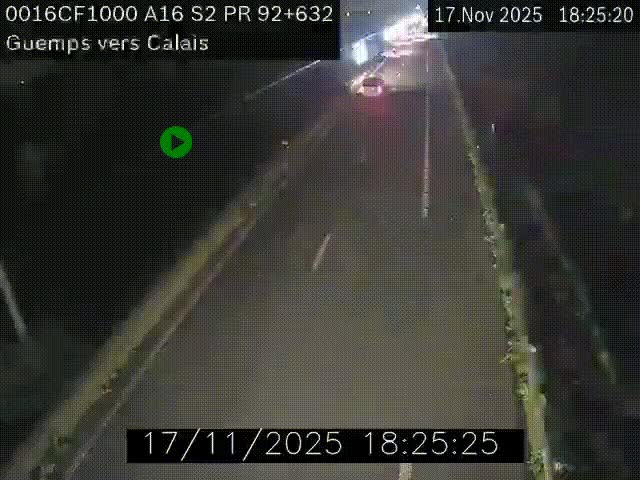 Webcam A16 juste après l'aire de repos d'Offekerque à Guemps. Vue orientée vers Calais