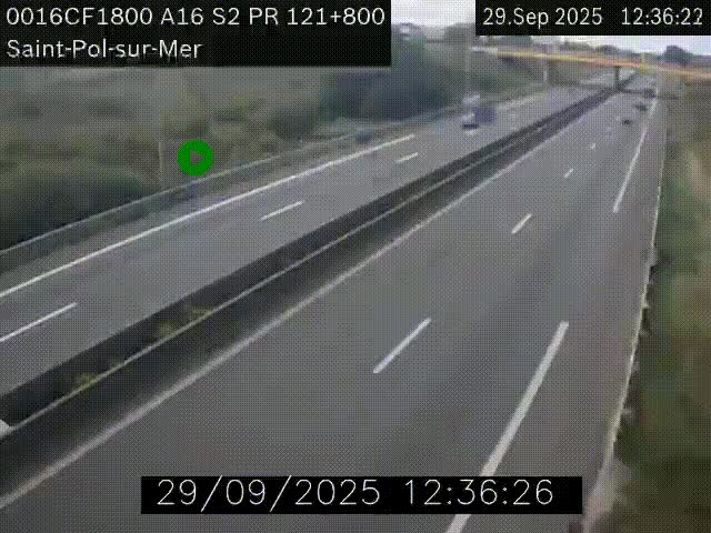 Webcam autoroute A16 à proximité de Dunkerque, à hauteur de la sortie Saint-Pol-sur-Mer. Vue orientée vers Calais