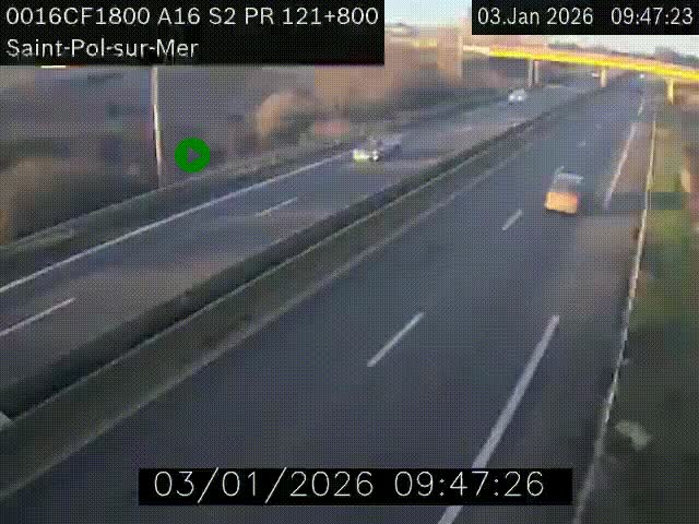 Webcam autoroute A16 à proximité de Dunkerque, à hauteur de la sortie Saint-Pol-sur-Mer. Vue orientée vers Calais