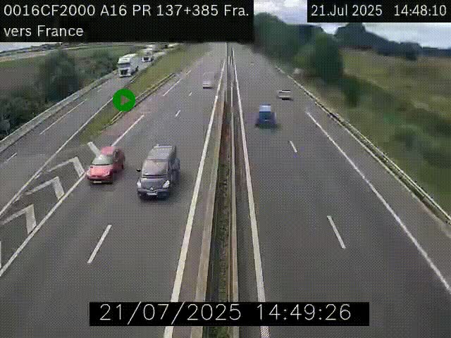 Webcam à la frontière franco-belge au niveau de Bray-Dunes/De-Panne sur l'autoroute A16. Vue orientée vers Calais