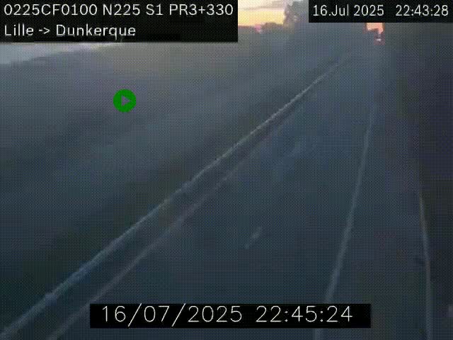 Webcam autoroute A25 (N225) à hauteur de Bergues (Bierne). Vue orientée vers Dunkerque.
