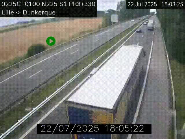 Webcam autoroute A25 (N225) à hauteur de Bergues (Bierne). Vue orientée vers Dunkerque.