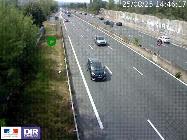 Webcam à Bron sur l'A43 à la jonction avec le boulevard périphérique de Lyon (D383). Vue orientée vers Lyon