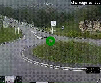 Webcam au nord d'Ax-les-Thermes au niveau de l'aire de chaînage de la N20. Vue orientée vers les Pyrénées, en direction de Pas de la Case