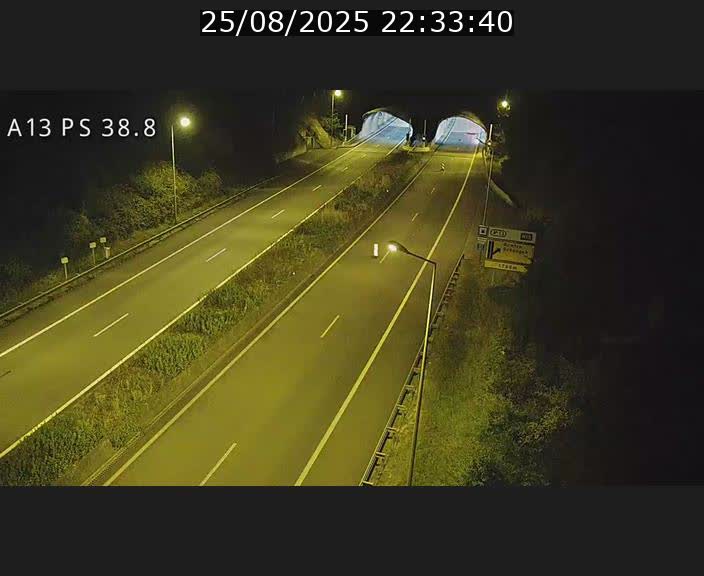 Webcam autoroute A13 à l'entrée ouest du tunnel Markusbierg à Schengen. Vue orientée vers Mondorf-les-Bains