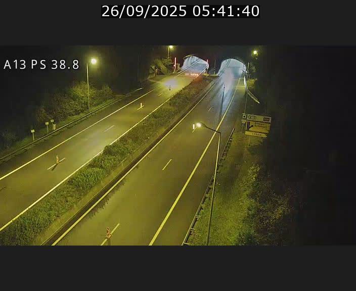 Webcam autoroute A13 à l'entrée ouest du tunnel Markusbierg à Schengen. Vue orientée vers Mondorf-les-Bains