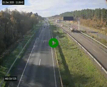 Webcam autoroute A63 en périphérie de Bordeaux au sud-est de la ville, en provenance du bassin d'Arcachon. Vue orientée vers Bordeaux