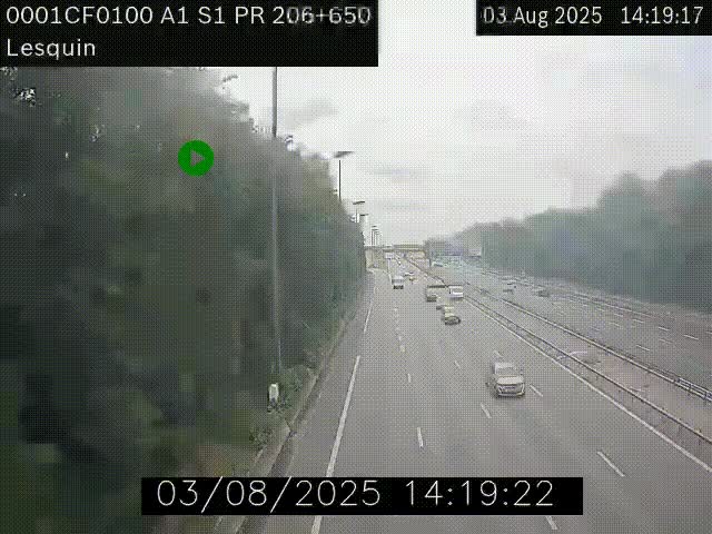 Webcam autoroute A1 à hauteur de Lesquin. Vue orientée vers Lille