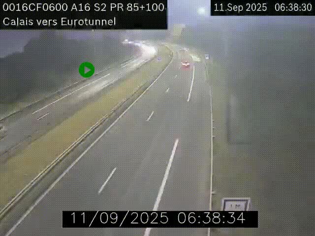 Webcam A16 à Calais en direction du Tunnel sous la Manche (Eurotunnel)