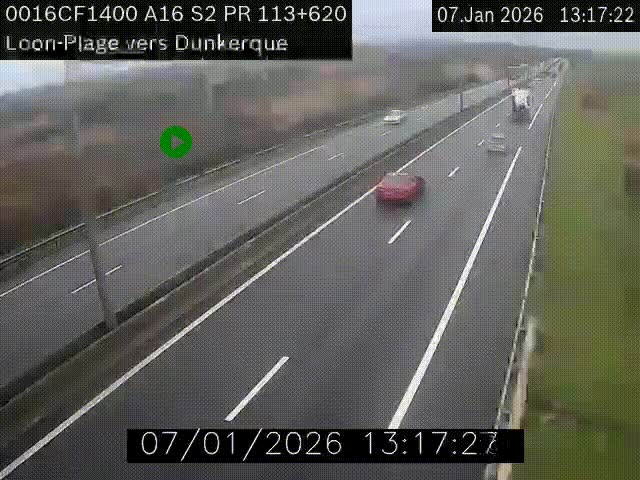 Webcam autoroute A16 à hauteur de Loon-Plage. Vue orientée vers Dunkerque et la Belgique.