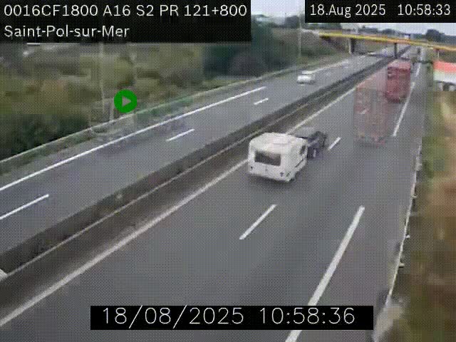 Webcam autoroute A16 à proximité de Dunkerque, à hauteur de la sortie Saint-Pol-sur-Mer. Vue orientée vers Calais