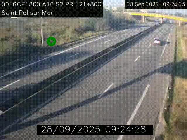 Webcam autoroute A16 à proximité de Dunkerque, à hauteur de la sortie Saint-Pol-sur-Mer. Vue orientée vers Calais