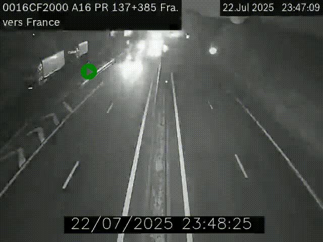 Webcam à la frontière franco-belge au niveau de Bray-Dunes/De-Panne sur l'autoroute A16. Vue orientée vers Calais