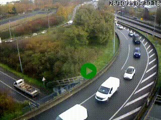 Caméra autoroute à la jonction entre l'A7 et la D301 (Boulevard urbain Sud de Lyon) à Feyzin, au sud de Lyon. Vue orientée vers Mions