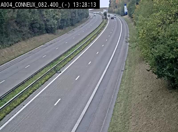 Webcam sur l'E411 avant les sorties 20 menant à Ciney, Dinant et Achêne. Vue orientée vers Namur