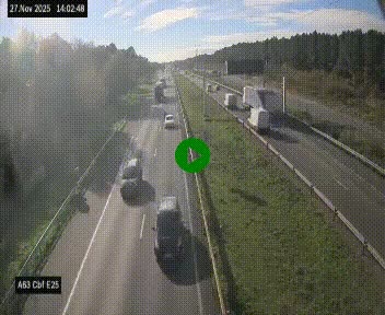 Webcam autoroute A63 en périphérie de Bordeaux au sud-est de la ville, en provenance du bassin d'Arcachon. Vue orientée vers Bordeaux