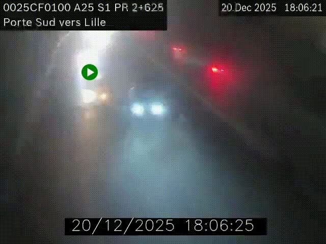 Webcam autoroute A25 sur le périphérique de Lille à hauteur de Lille-Sud et la sortie 3 Faches-Thumesnil. Vue orientée vers Lille-Centre.
