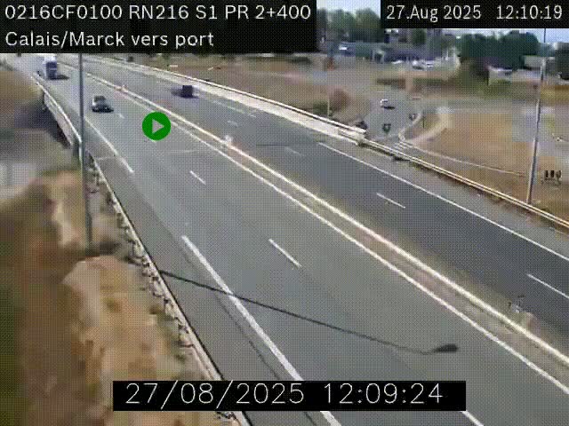 Webcam à Calais sur A216 (N216) en direction du port (harbour) de Calais.