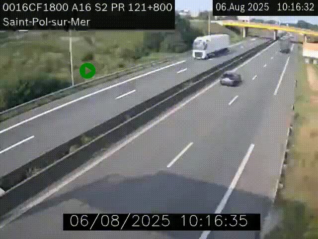 Webcam autoroute A16 à proximité de Dunkerque, à hauteur de la sortie Saint-Pol-sur-Mer. Vue orientée vers Calais