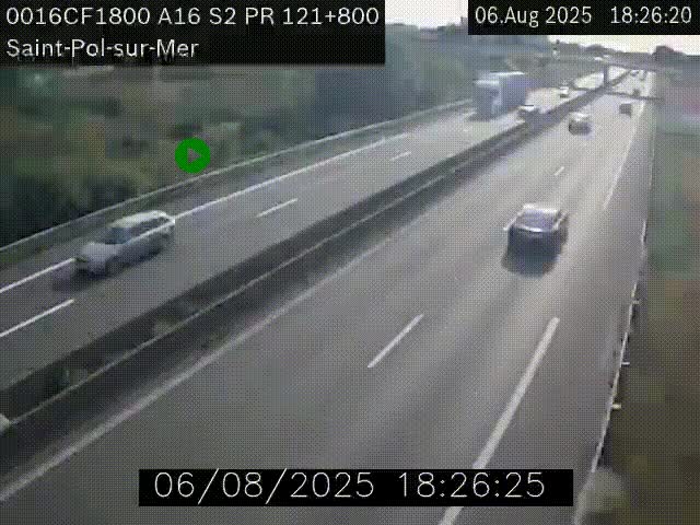Webcam autoroute A16 à proximité de Dunkerque, à hauteur de la sortie Saint-Pol-sur-Mer. Vue orientée vers Calais