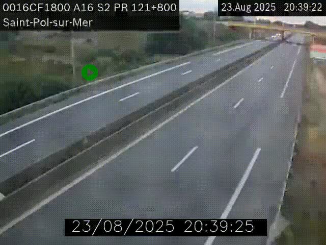 Webcam autoroute A16 à proximité de Dunkerque, à hauteur de la sortie Saint-Pol-sur-Mer. Vue orientée vers Calais