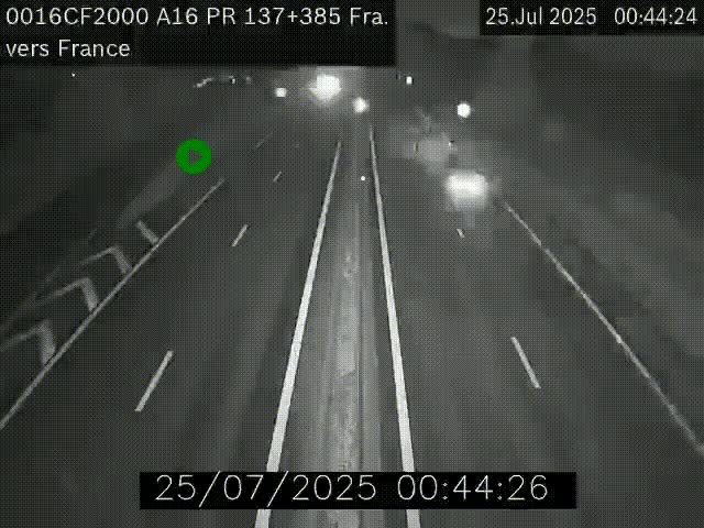 Webcam à la frontière franco-belge au niveau de Bray-Dunes/De-Panne sur l'autoroute A16. Vue orientée vers Calais
