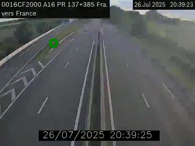 Webcam à la frontière franco-belge au niveau de Bray-Dunes/De-Panne sur l'autoroute A16. Vue orientée vers Calais