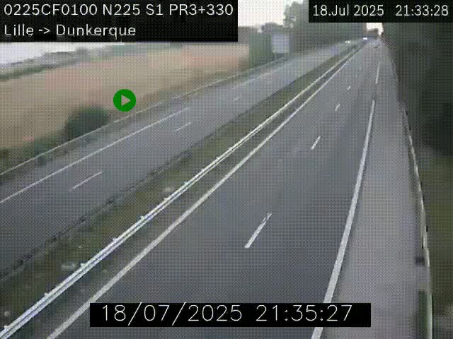 Webcam autoroute A25 (N225) à hauteur de Bergues (Bierne). Vue orientée vers Dunkerque.
