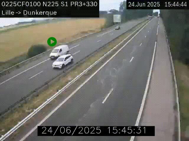 Webcam autoroute A25 (N225) à hauteur de Bergues (Bierne). Vue orientée vers Dunkerque.