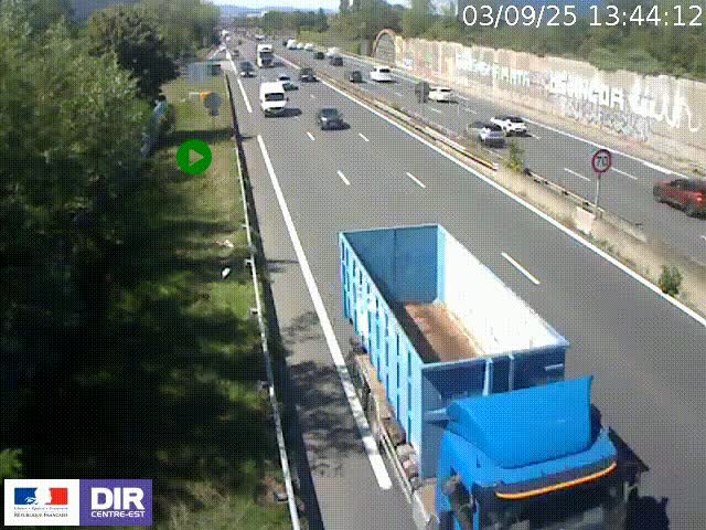 Webcam à Bron sur l'A43 à la jonction avec le boulevard périphérique de Lyon (D383). Vue orientée vers Lyon