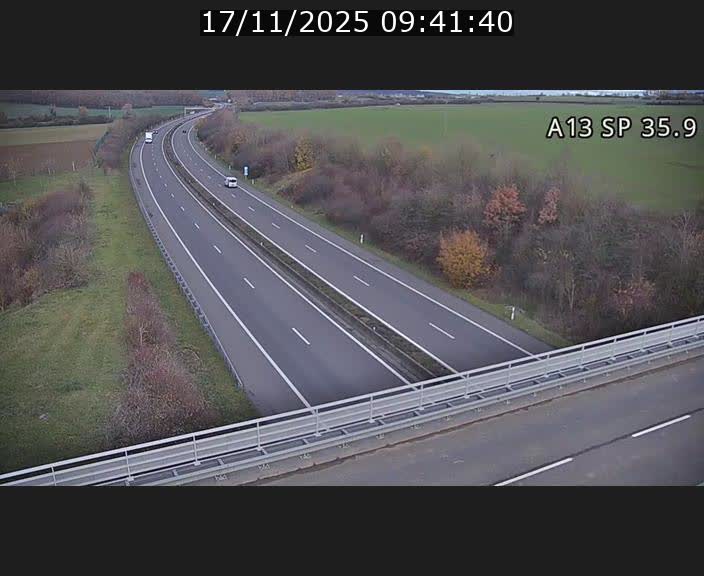 Webcam trafic sur A13 à l'entrée ouest du tunnel Markusbierg à Remerschen. Vue orientée vers Mondorf-les-Bains.