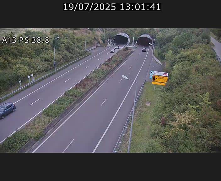 Webcam autoroute A13 à l'entrée ouest du tunnel Markusbierg à Schengen. Vue orientée vers Mondorf-les-Bains