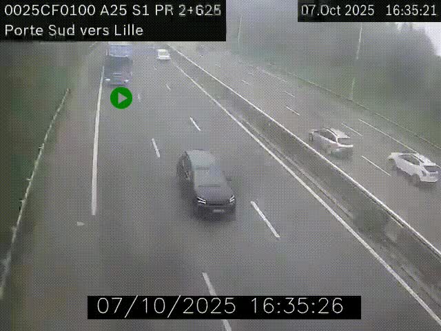 Webcam autoroute A25 sur le périphérique de Lille à hauteur de Lille-Sud et la sortie 3 Faches-Thumesnil. Vue orientée vers Lille-Centre.