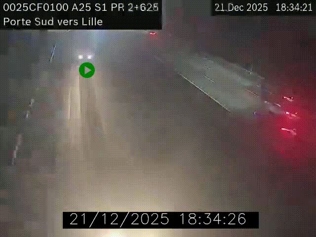 Webcam autoroute A25 sur le périphérique de Lille à hauteur de Lille-Sud et la sortie 3 Faches-Thumesnil. Vue orientée vers Lille-Centre.